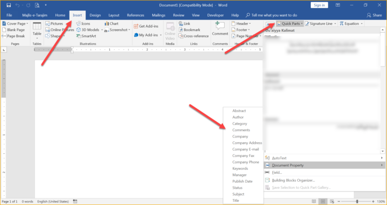 How to auto populate certain text in Ms Word 2019