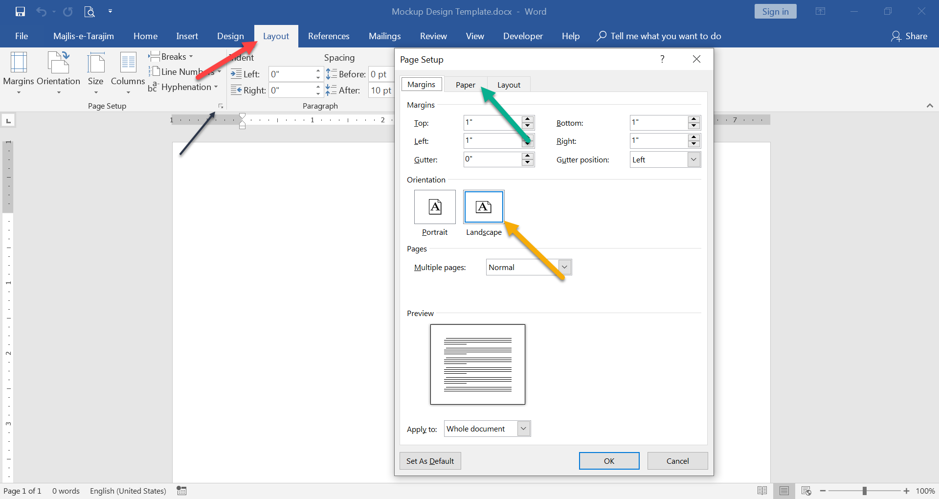 Create a mockup design in Ms Word