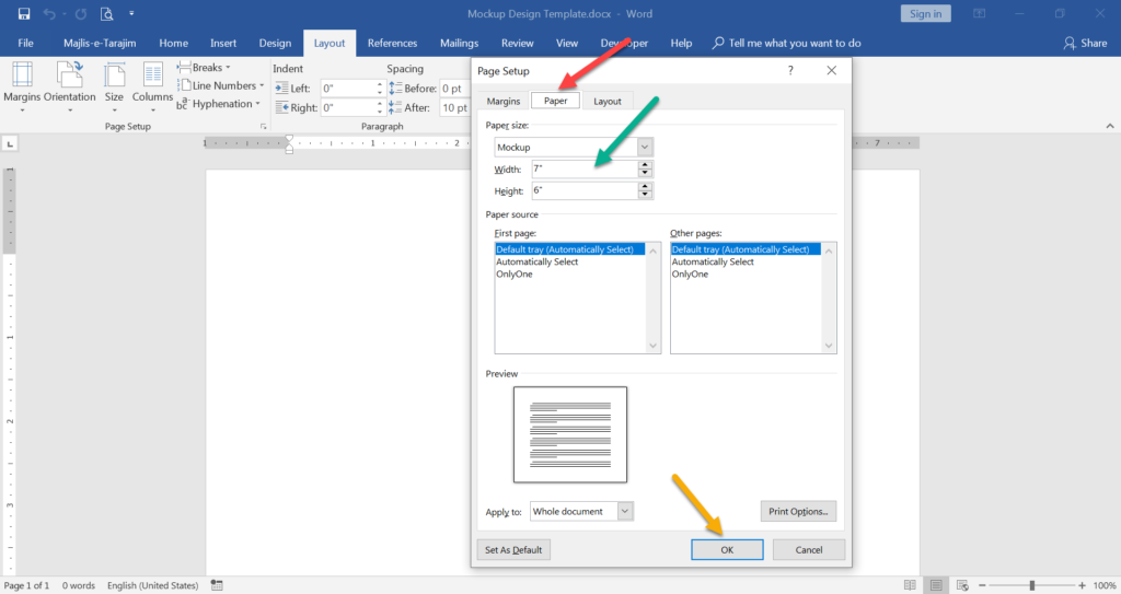 Create a mockup design in Ms Word