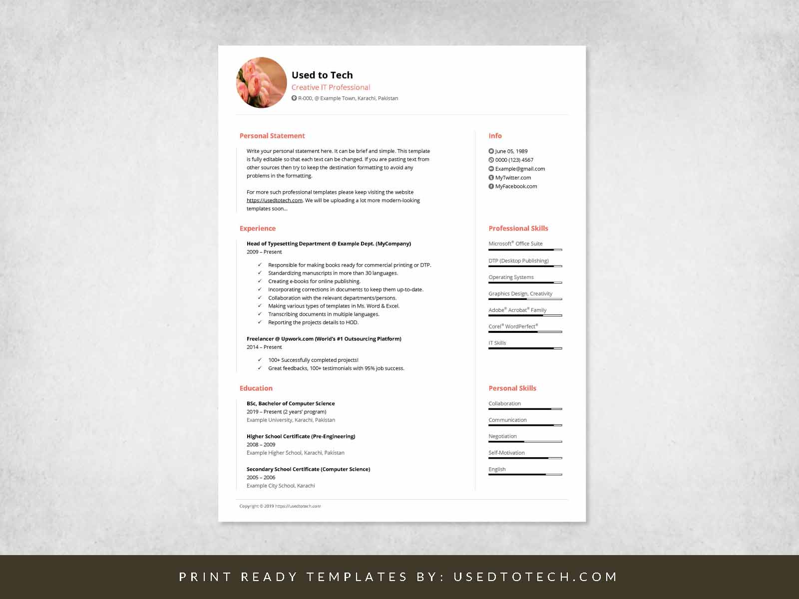 Goede Free minimal CV template in Ms Word - Used to Tech GC-44