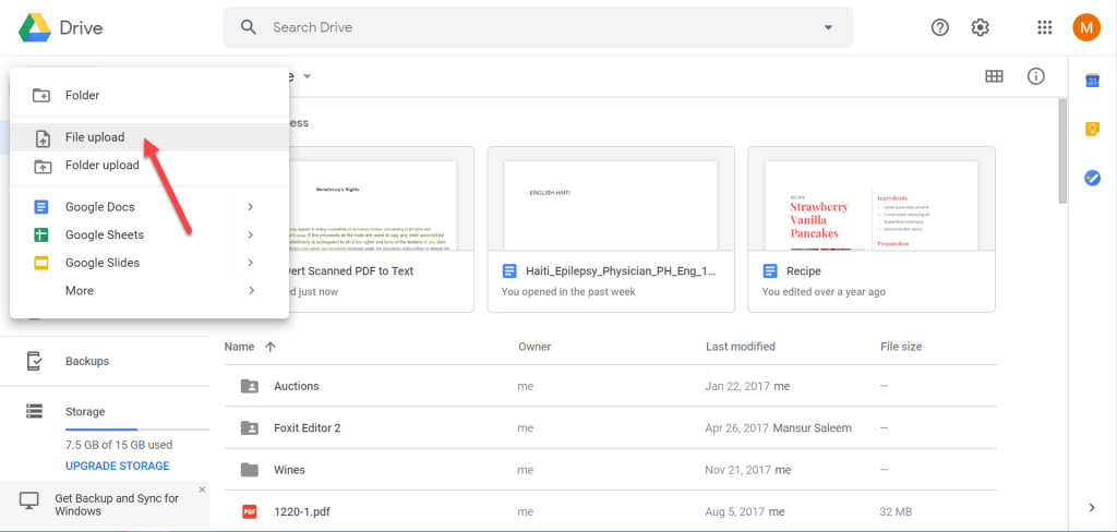 Convert scanned pdf with Google Drive 01