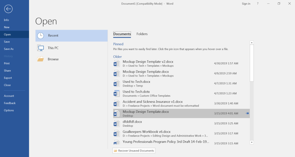 How to modify the global template in Microsoft Word 2019