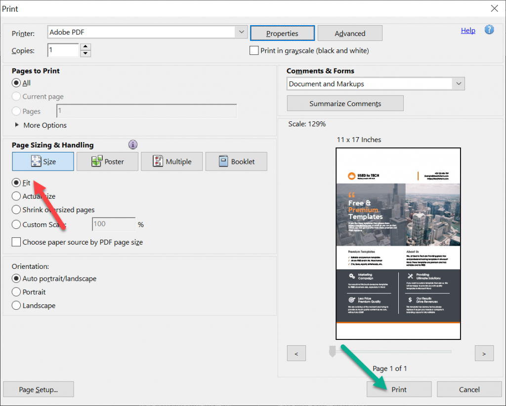 Acrobat Print to PDF with Fit Size