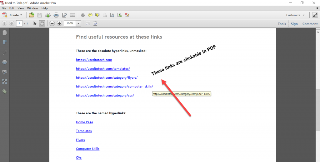 Clickable links in PDF