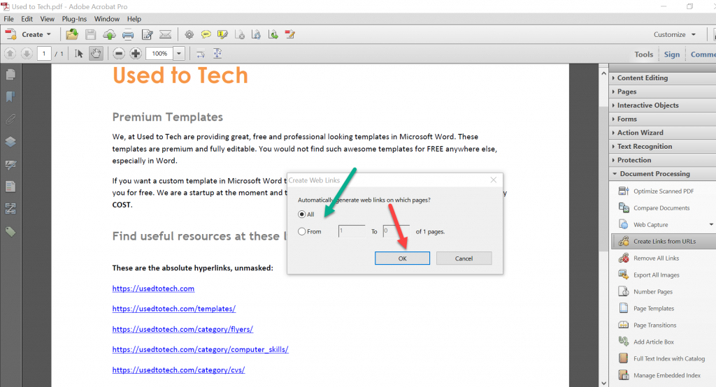 Auto detecting URLs in Acrobat.