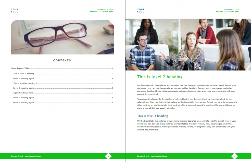 Corporate report design in Word with Table of Contents