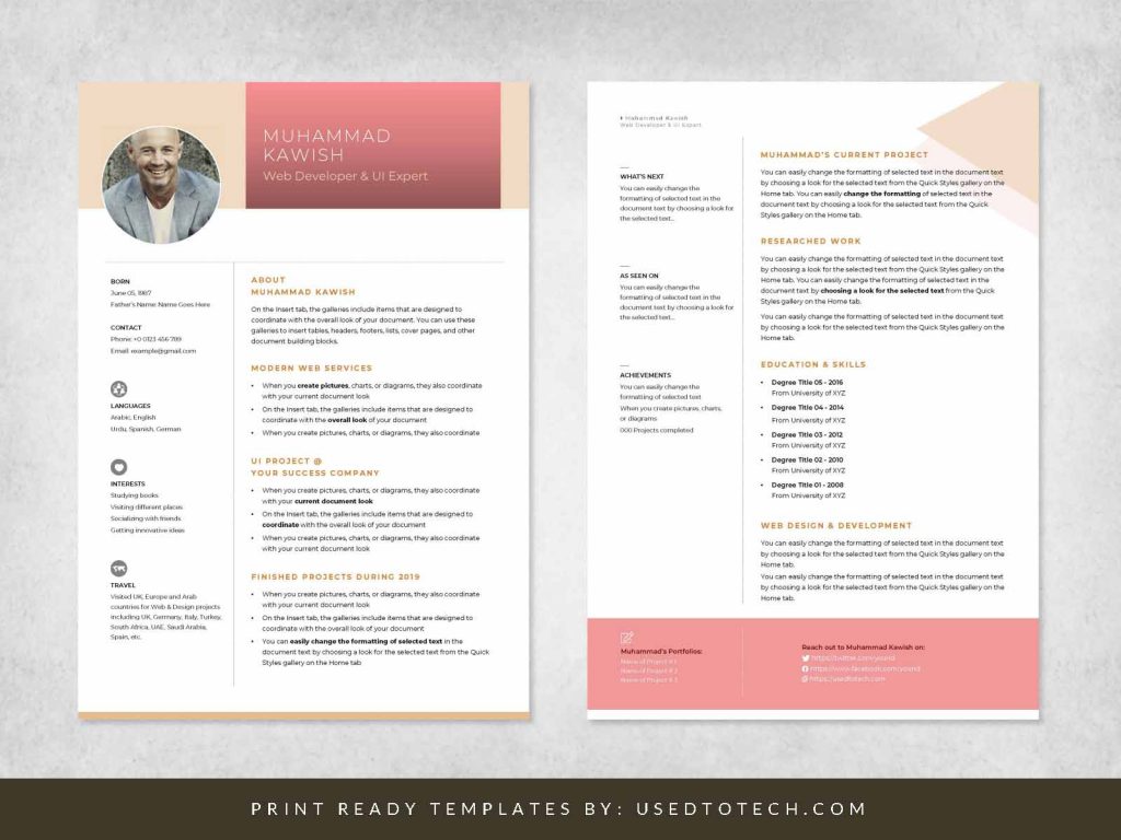 Personal Profile Design in Editable Word Format