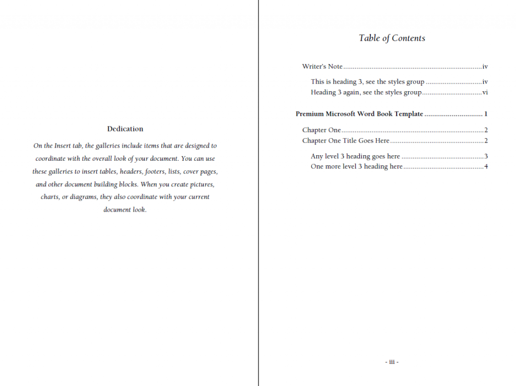 6x9 Book template with automatic table of contents