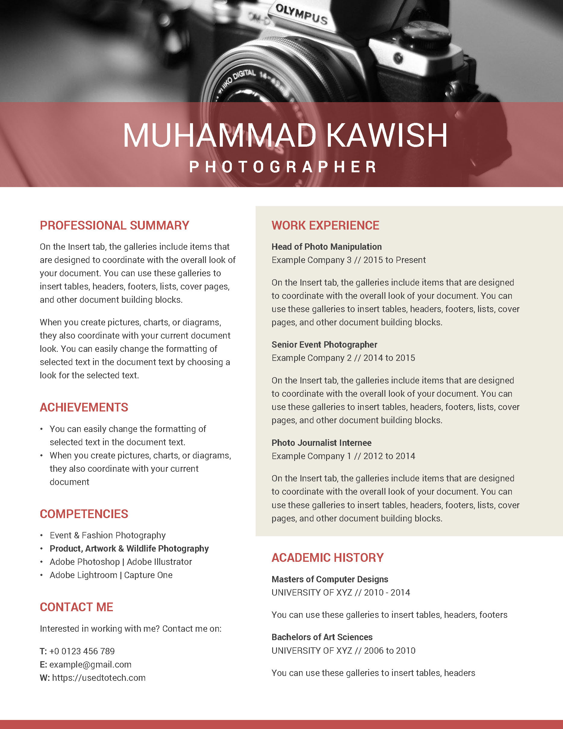 Editable infographic resume in Word for professionals