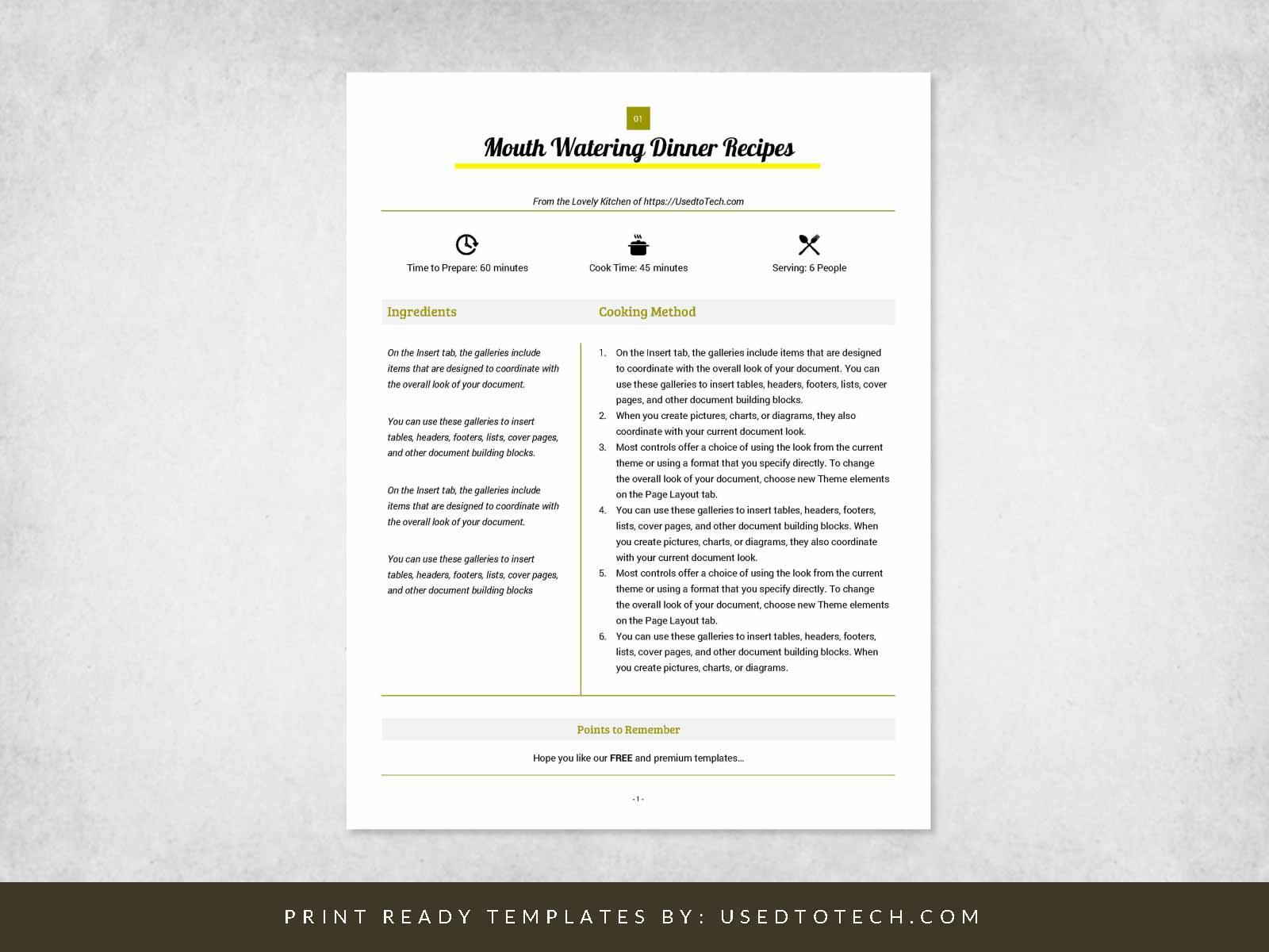 recipe card template for word free