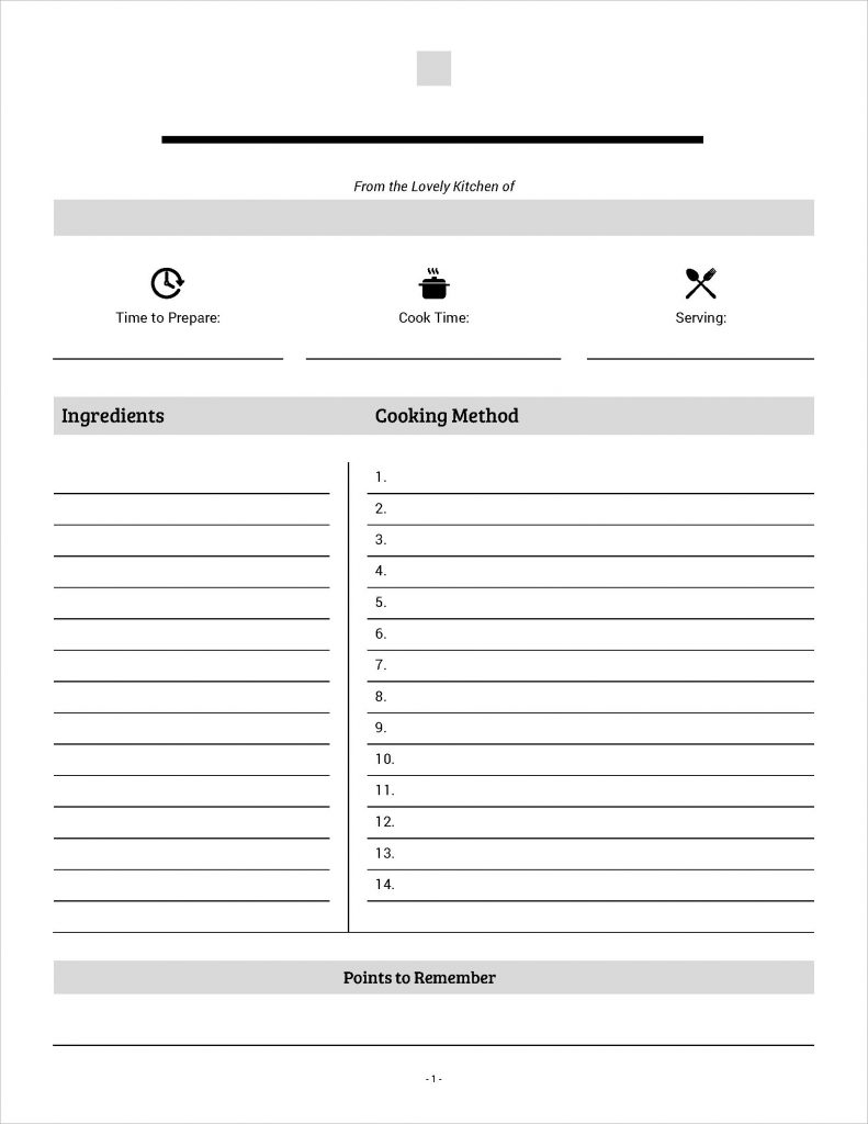 Blank recipe card for Word