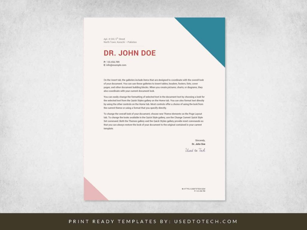 Free simplest personal letterhead format in Word