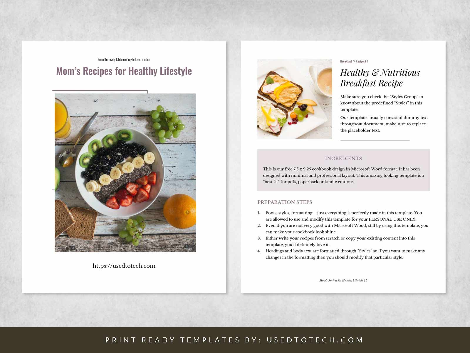 Free cookbook template in Word with minimal design