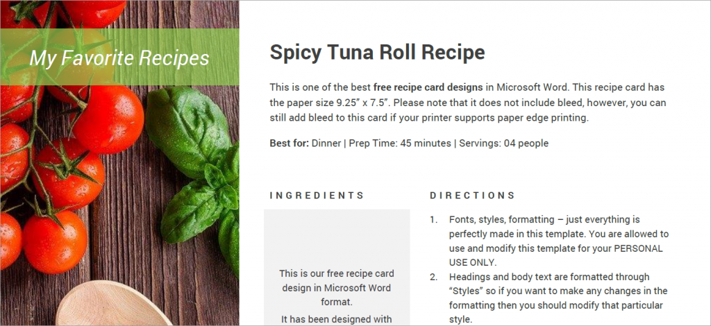 Free best recipe card for Word
