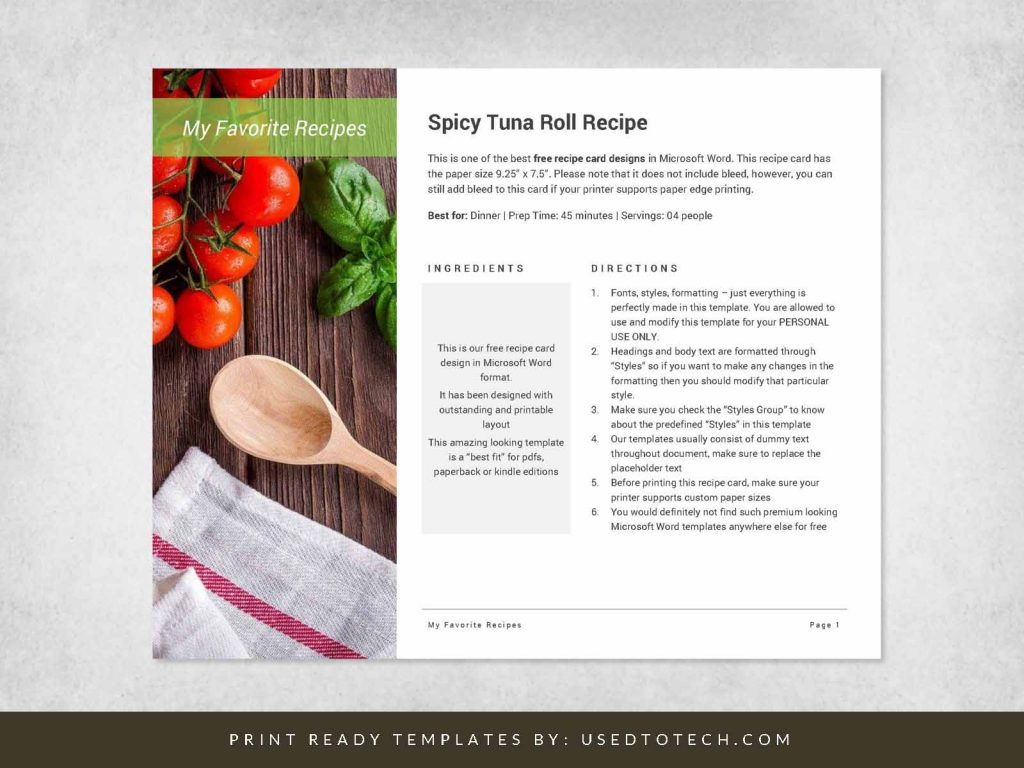 Best recipe card for Word with outstanding design