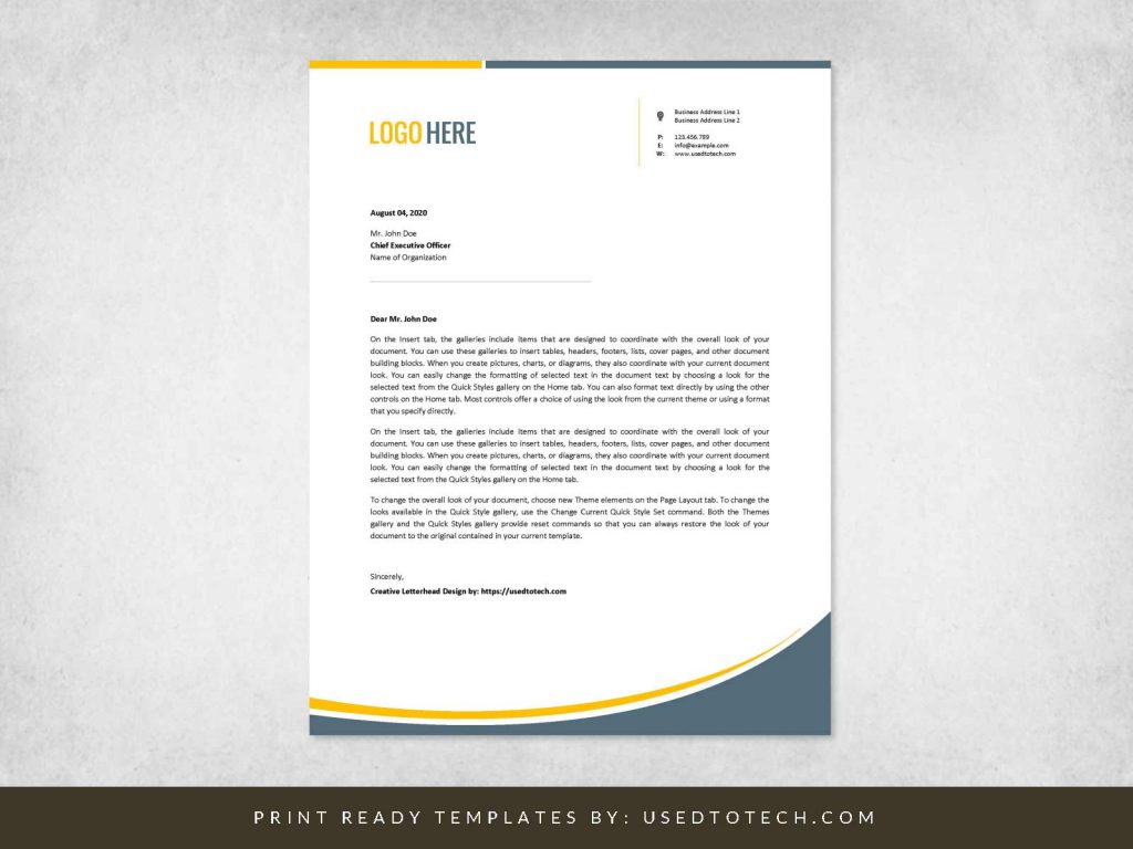 Word template for creative letterhead design