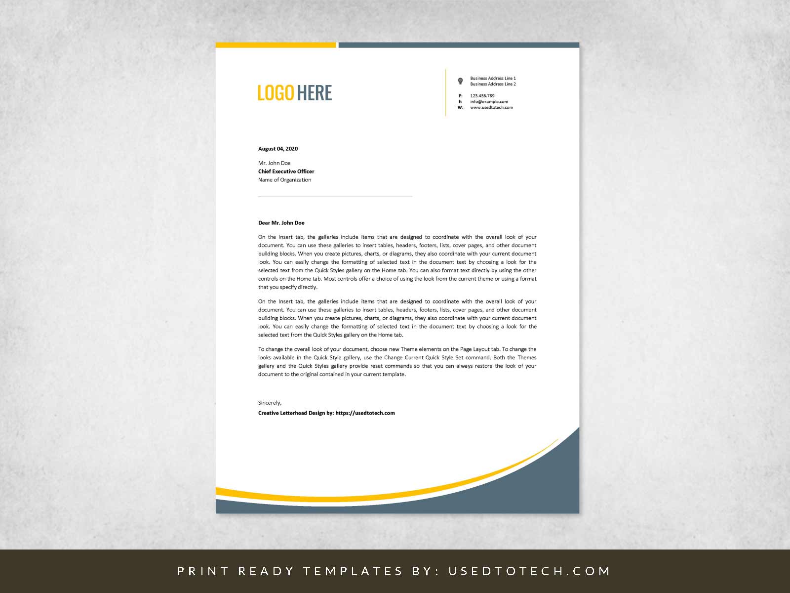 Word template for creative letterhead design - Used to Tech Inside Letterhead Text Template