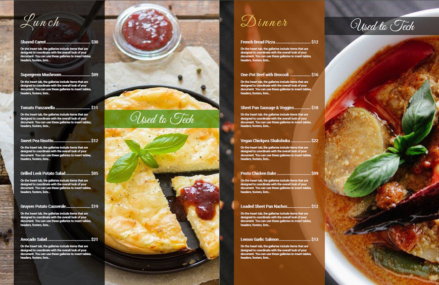 Free menu card design in Word