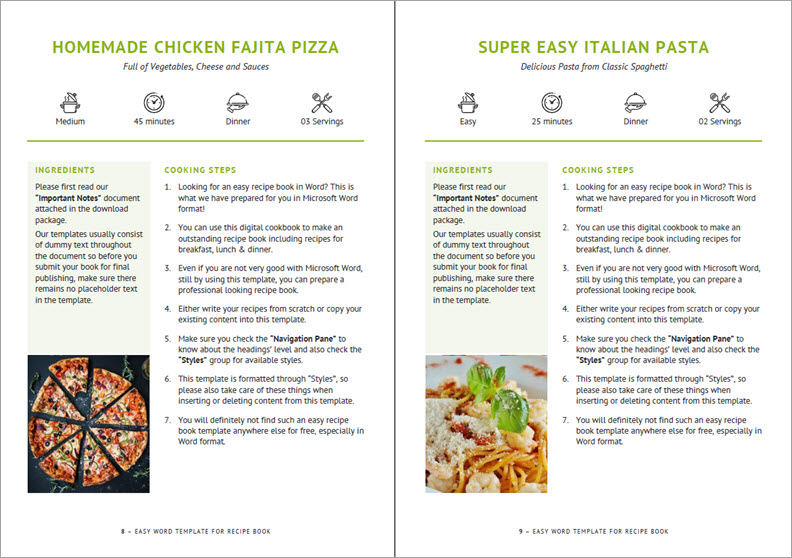 Recipe page layout design