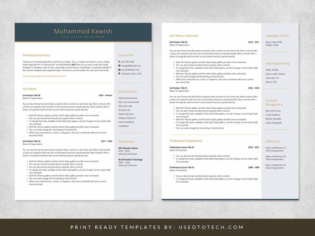 Free template for designing good resume