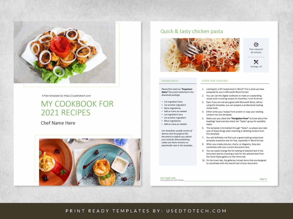 Word DIY recipe book template for chefs