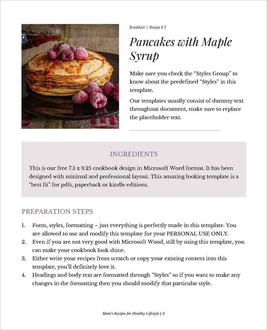 Free cookbook template in Word with minimal design